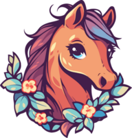 cavalo cabeça com flores e folhas com ai generativo png