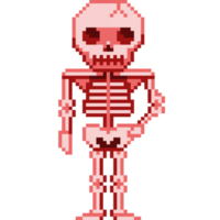 An 8-bit retro-styled pixel-art illustration of a red skeleton. png