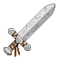 An 8-bit retro-styled pixel-art illustration of a white stone sword with vines and leaves wrapped around the handle. png