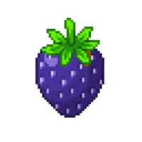 An 8-bit retro-styled pixel-art illustration of a purple strawberry. png