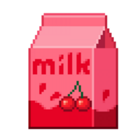 a 8 bits com estilo retrô arte de pixel ilustração do cereja leite. png