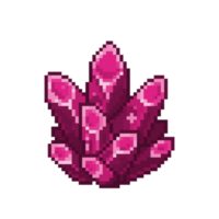 An 8-bit retro-styled pixel-art illustration of a pink crystal. png