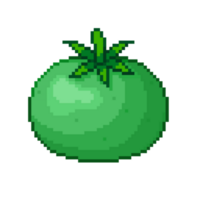 An 8-bit retro-styled pixel-art illustration of a green tomato. png