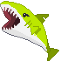 An 8-bit retro-styled pixel-art illustration of a yellow shark. png