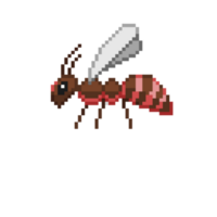 An 8-bit retro-styled pixel-art cartoon illustration of a red-striped bumble bee. png