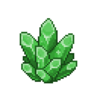 An 8-bit retro-styled pixel-art illustration of a green crystal. png