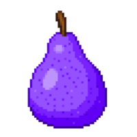 An 8-bit retro-styled pixel-art illustration of a purple pear. png