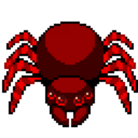 An 8-bit retro-styled pixel-art illustration of a red-haired tarantula. png