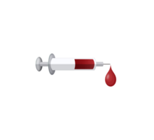 syringe with blood, Drop of blood falling from syringe, syringe icon for injection vaccine with red blood liquid, Drop of blood, transparent background PNG