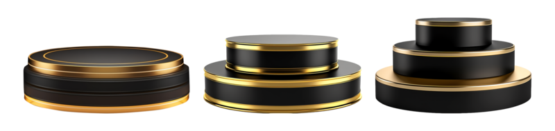 set of black and gold podium elements, isolated on transparent background, generative ai png