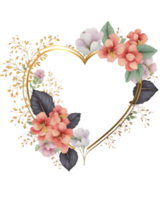 Floral Ornamental Frame Design with Heart Shape, Decorative Frame png