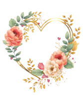 floral ornamental marco diseño con corazón forma, decorativo marco png