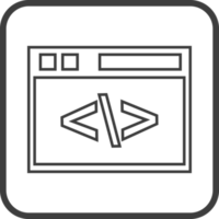 Programming icon in thin line black square frames. png