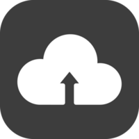 Cloud upload icon in black square. png