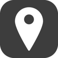 Location pointer pin icon in black square. png