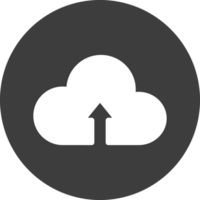 Cloud upload icon in black circle. png