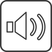 Speaker icon in thin line black square frames. png