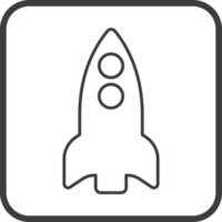 Rocket icon in thin line black square frames. png