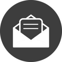 Email message icon in black circle. png