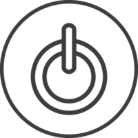 Power button icon in thin line black circle frames. png