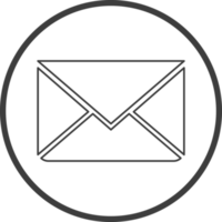 Email icon in thin line black circle frames. png