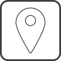 Location pointer pin icon in thin line black square frames. png