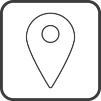 Location pointer pin icon in thin line black square frames. png