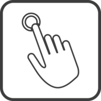 Hand pointing icon in thin line black square frames. png