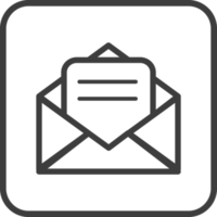 Email message icon in thin line black square frames. png