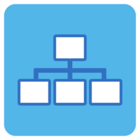 Organization chart flat icon in blue square. png