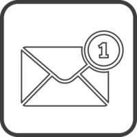 Email message icon in thin line black square frames. png