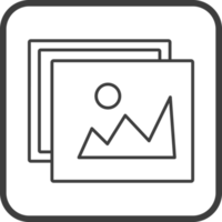 Image icon in thin line black square frames. png