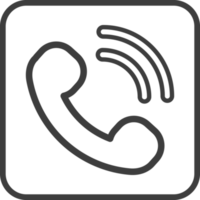 Phone call icon in thin line black square frames. png