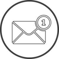 Email message icon in thin line black circle frames. png