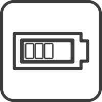 Battery icon in thin line black square frames. png