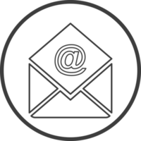 Email message icon in thin line black circle frames. png