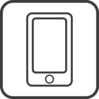 Phone icon in thin line black square frames. png