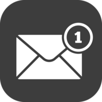Email message icon in black square. png