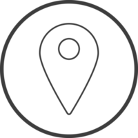 Location pointer pin icon in thin line black circle frames. png