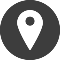 Location pointer pin icon in black circle. png