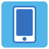 Mobile phone flat icon in blue square. png