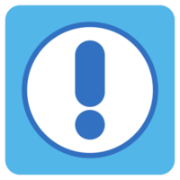 Warn flat icon in blue square. png