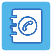 Telephone directory flat icon in blue square. png