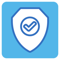 Shield check mark flat icon in blue square. png