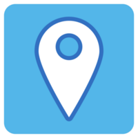 Location pointer pin flat icon in blue square. png