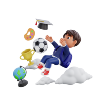 3d cute character flying to reach dreams Back to school concept png