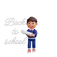 3d cute character writing with chalk Back to school concept png