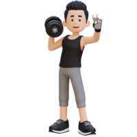 3d sportif personnage donnant une paix signe tandis que en portant haltère png