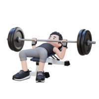 3D Sportsman Character Building Strength with Barbell Bench Press Exercise png