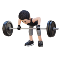 3D Sportsman Character Sculpting Back Muscles with Bent Over Row Workout png